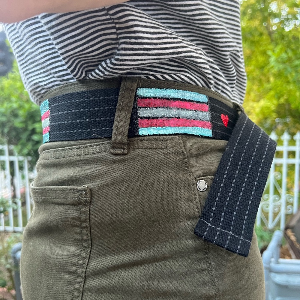 Trans flag Upcycled woven double d buckle belt size 32